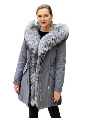 Silver Fox Fur Trim Rabbit Fur Insulated Parka