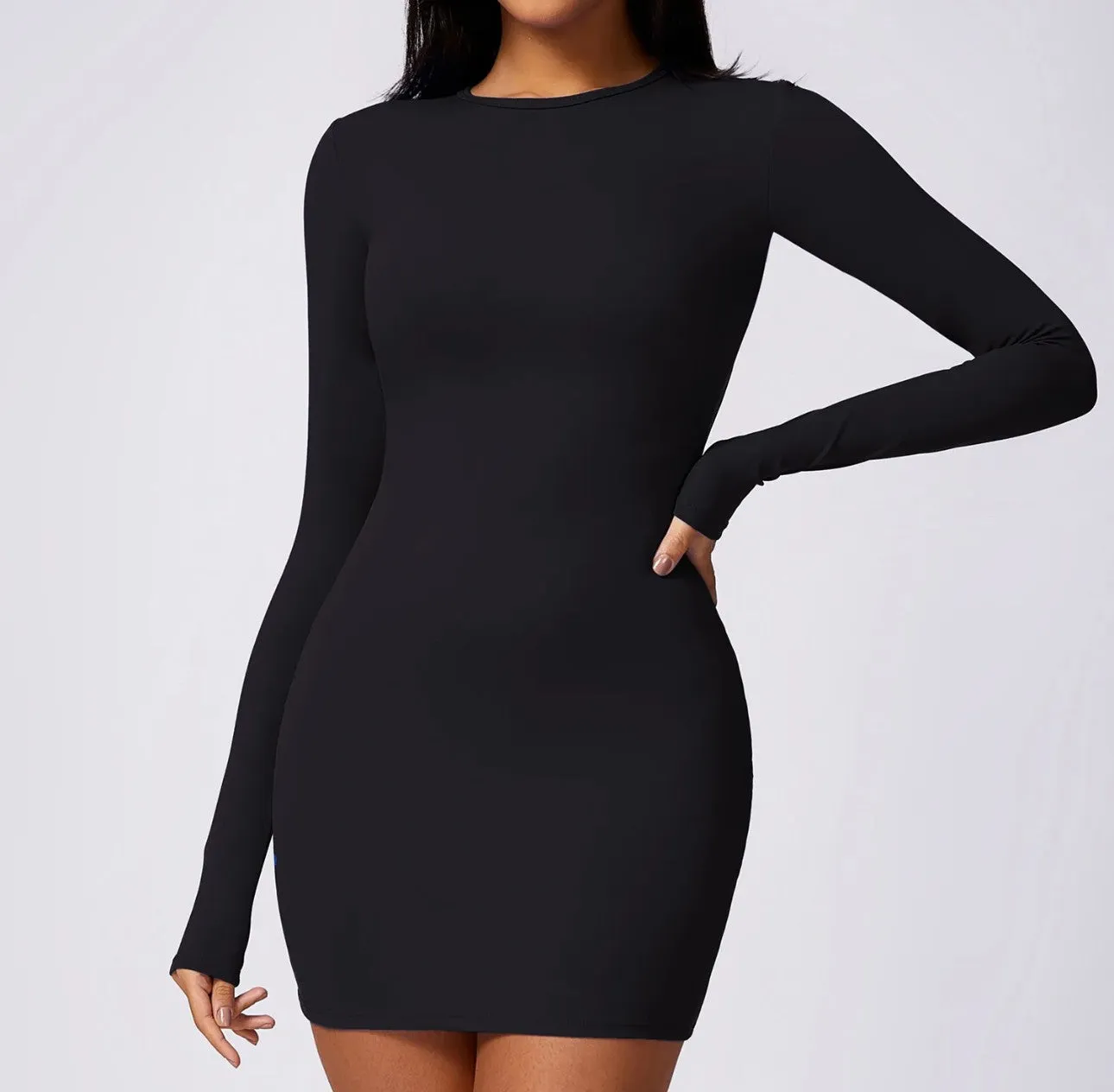 Slinky Long Sleeve Backless Bodycon Dress - 2 Colour Ways