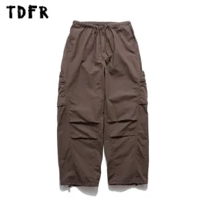 Solid Color Safari Style Cargo Pants with Drawstring Waist