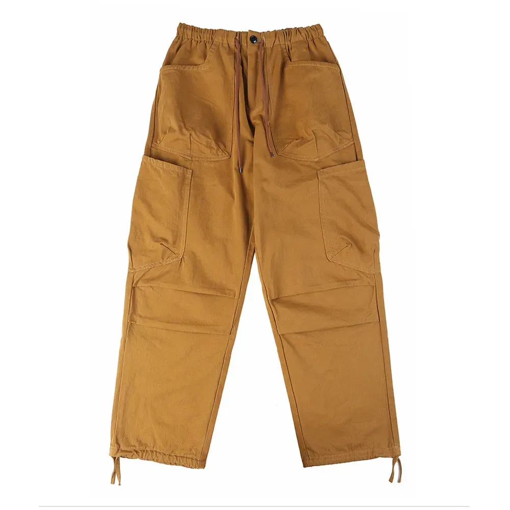 Solid Color Safari Style Cargo Pants with Elastic Waist