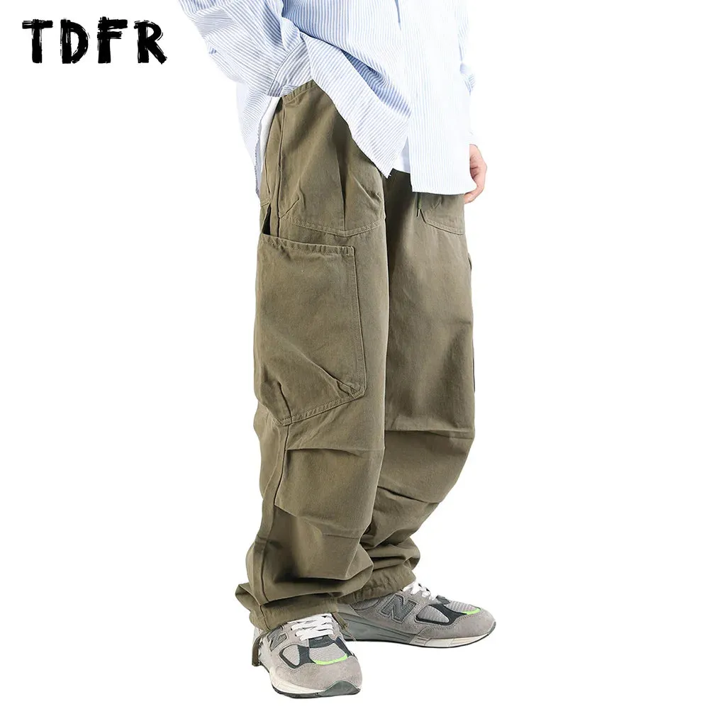 Solid Color Safari Style Cargo Pants with Elastic Waist