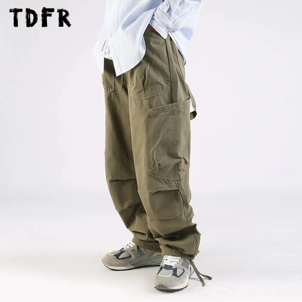 Solid Color Safari Style Cargo Pants with Elastic Waist