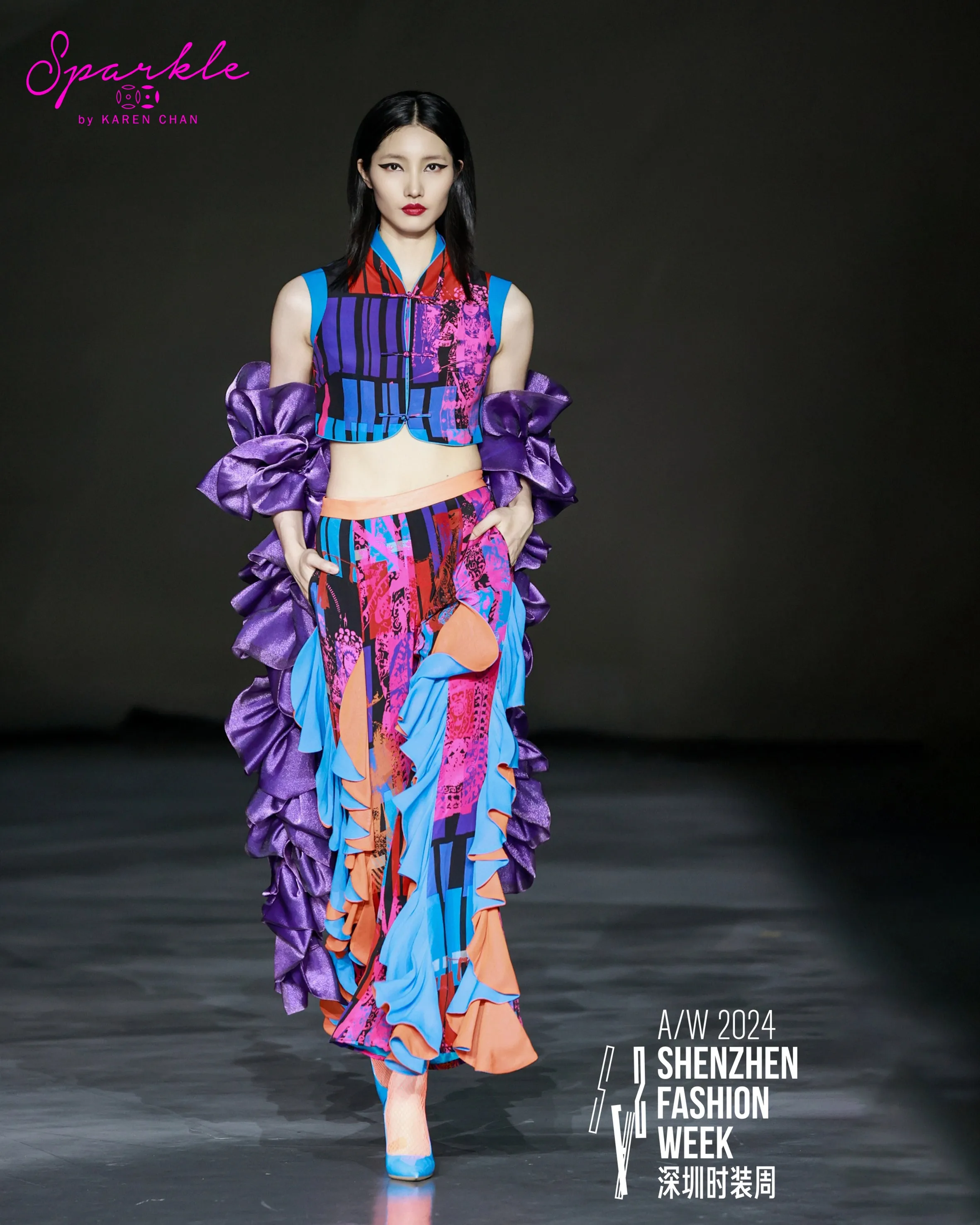 SPARKLE BY KAREN CHAN x  HK Heritage Museum【CHINESE OPERA】100% Silk Cheongsam Cropped Top (Cap Sleeve / Regular Fit) (大戲)(紅白藍)