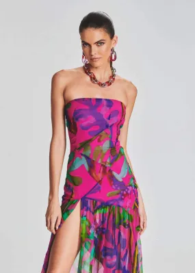 Stefania - Printed Bustier Maxi Dress with High Slit