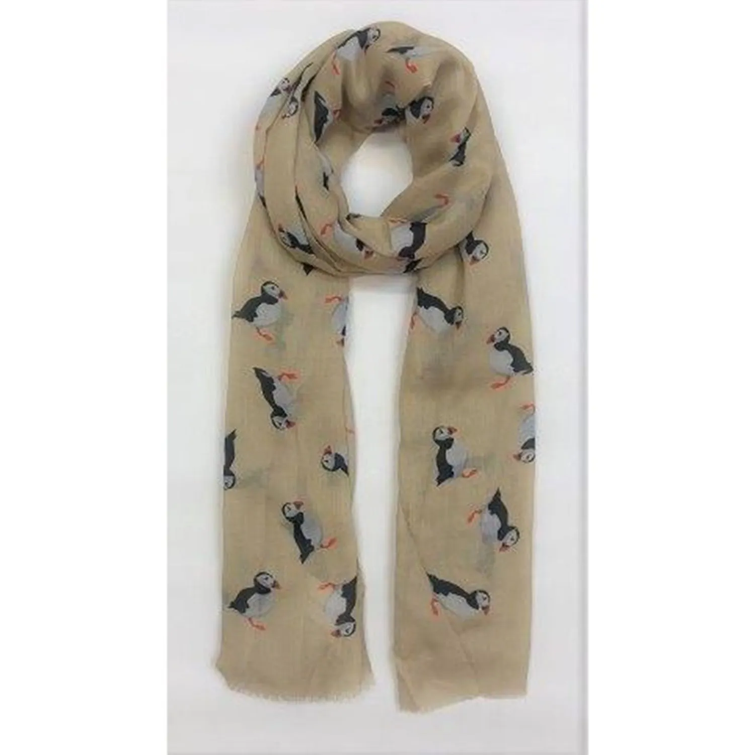 Stone Puffin Print Scarf