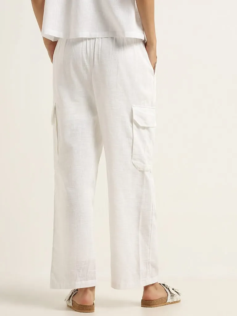 Superstar White Wide-Leg Cotton High-Rise Cargo Pants