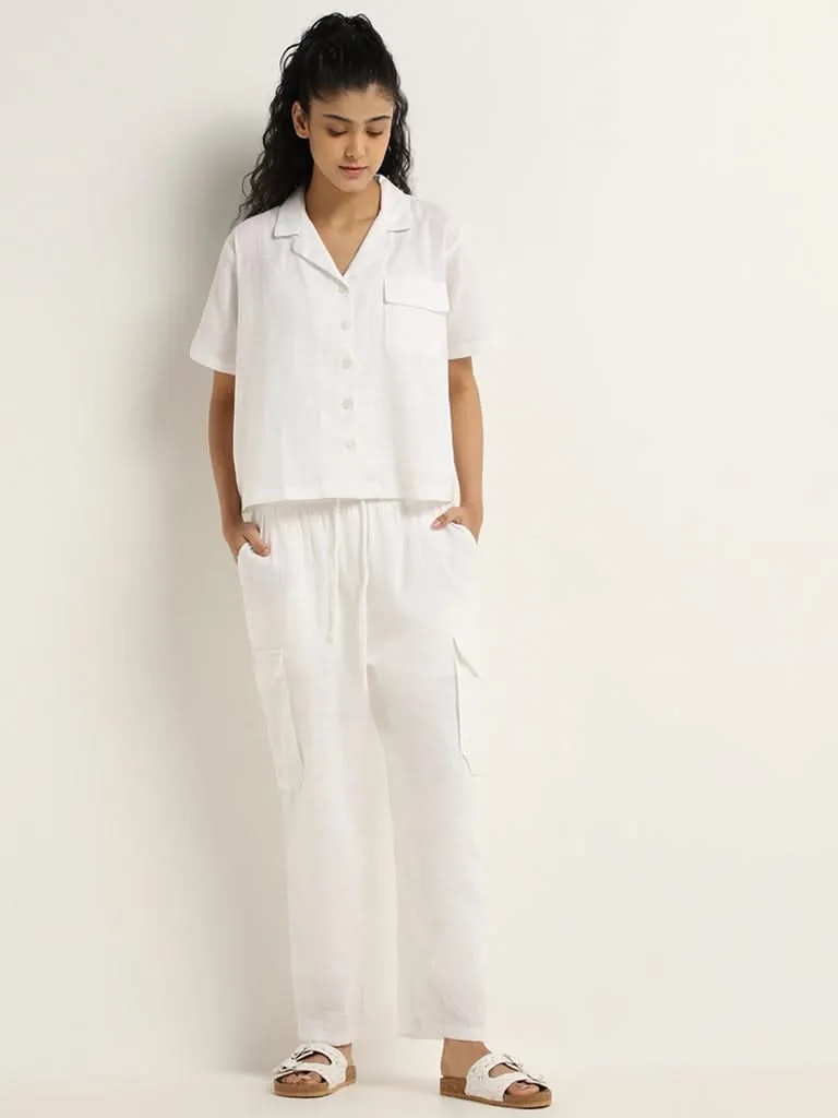 Superstar White Wide-Leg Cotton High-Rise Cargo Pants