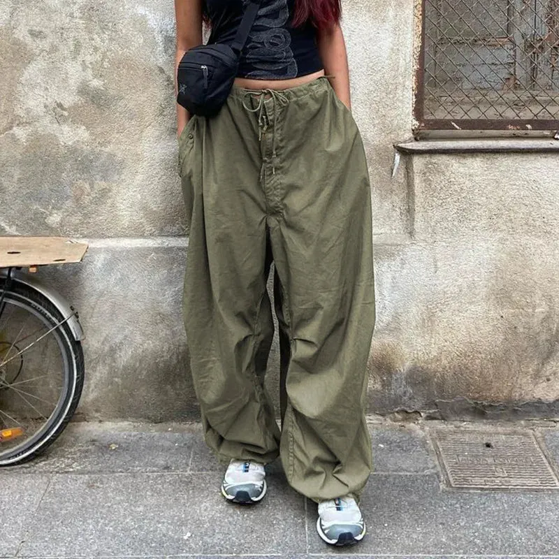 TAVIMART  -  Women Cargo Pants Black Y2K Casual Jeans Low Rise Trousers Blue Vintage Gothic Print Baggy Wide Leg Denim Aesthetic