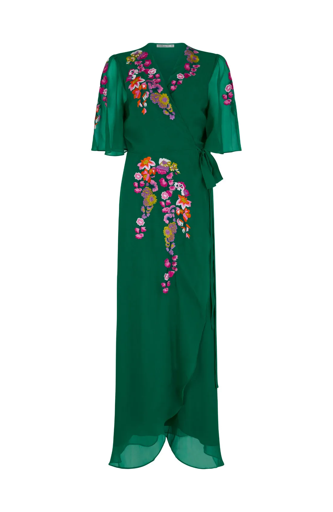 The Miria Embroidered Flutter Sleeve Maxi Dress (Green)