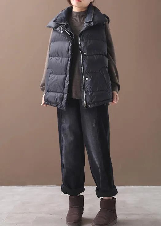 thick black women parka oversized down jacket sleeveless stand collar winter short outwear