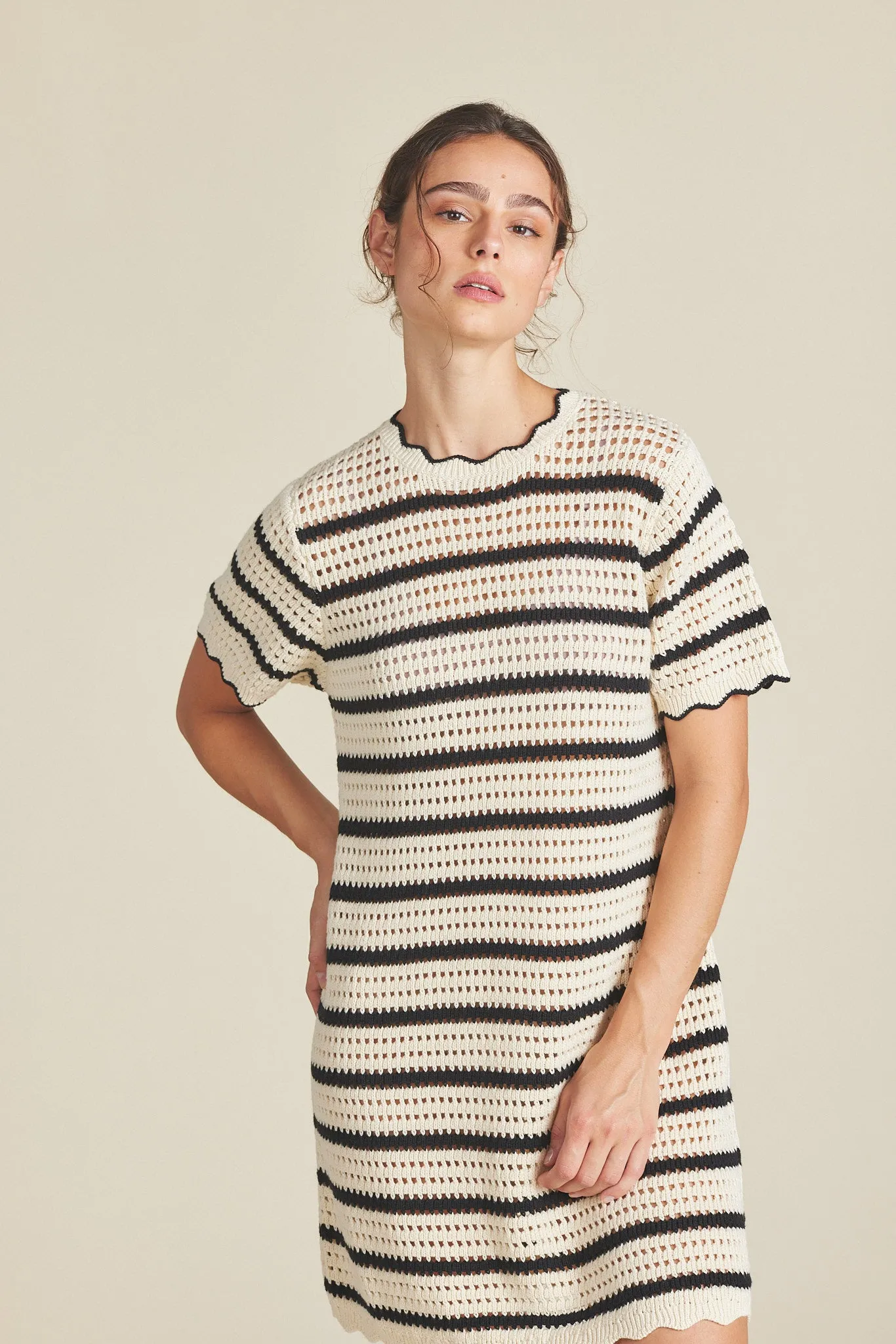 Trovata - Mer Knit Dress in Antique white/black stripe