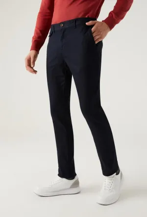 Twn Slim Fit Navy Blue Dobby Chino Trousers