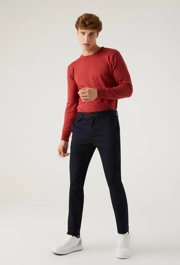 Twn Slim Fit Navy Blue Dobby Chino Trousers