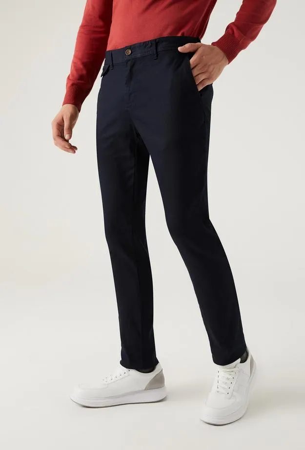 Twn Slim Fit Navy Blue Dobby Chino Trousers