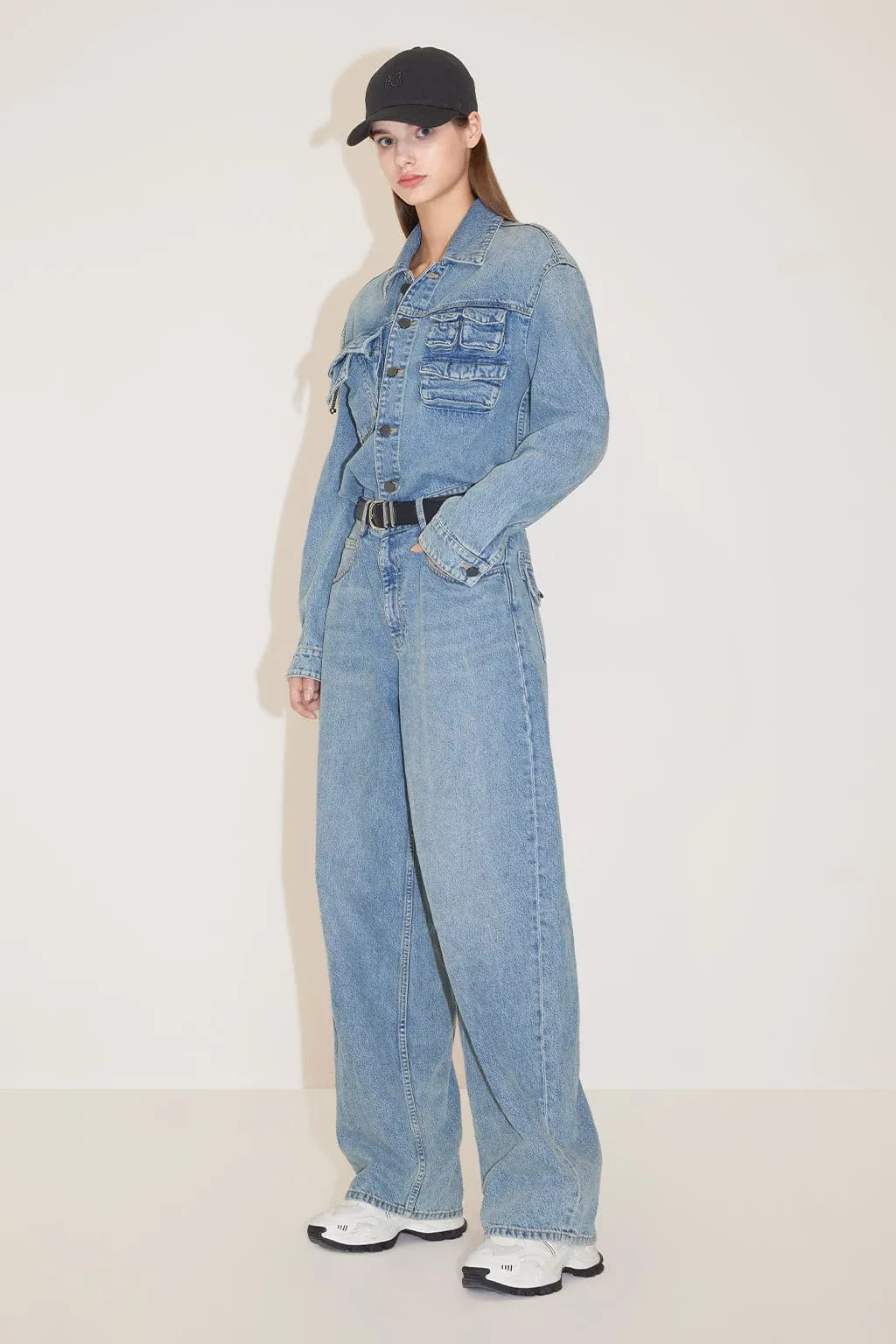 Vintage Cargo Style Denim Jumpsuit