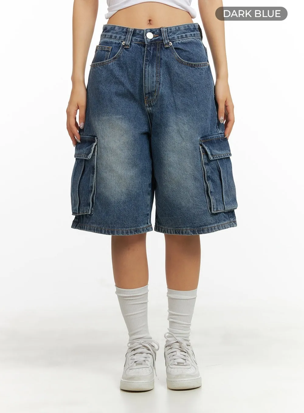 Washed Denim Cargo Jorts CY420