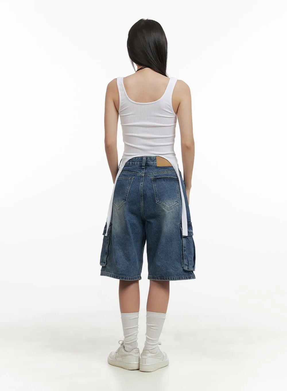 Washed Denim Cargo Jorts CY420