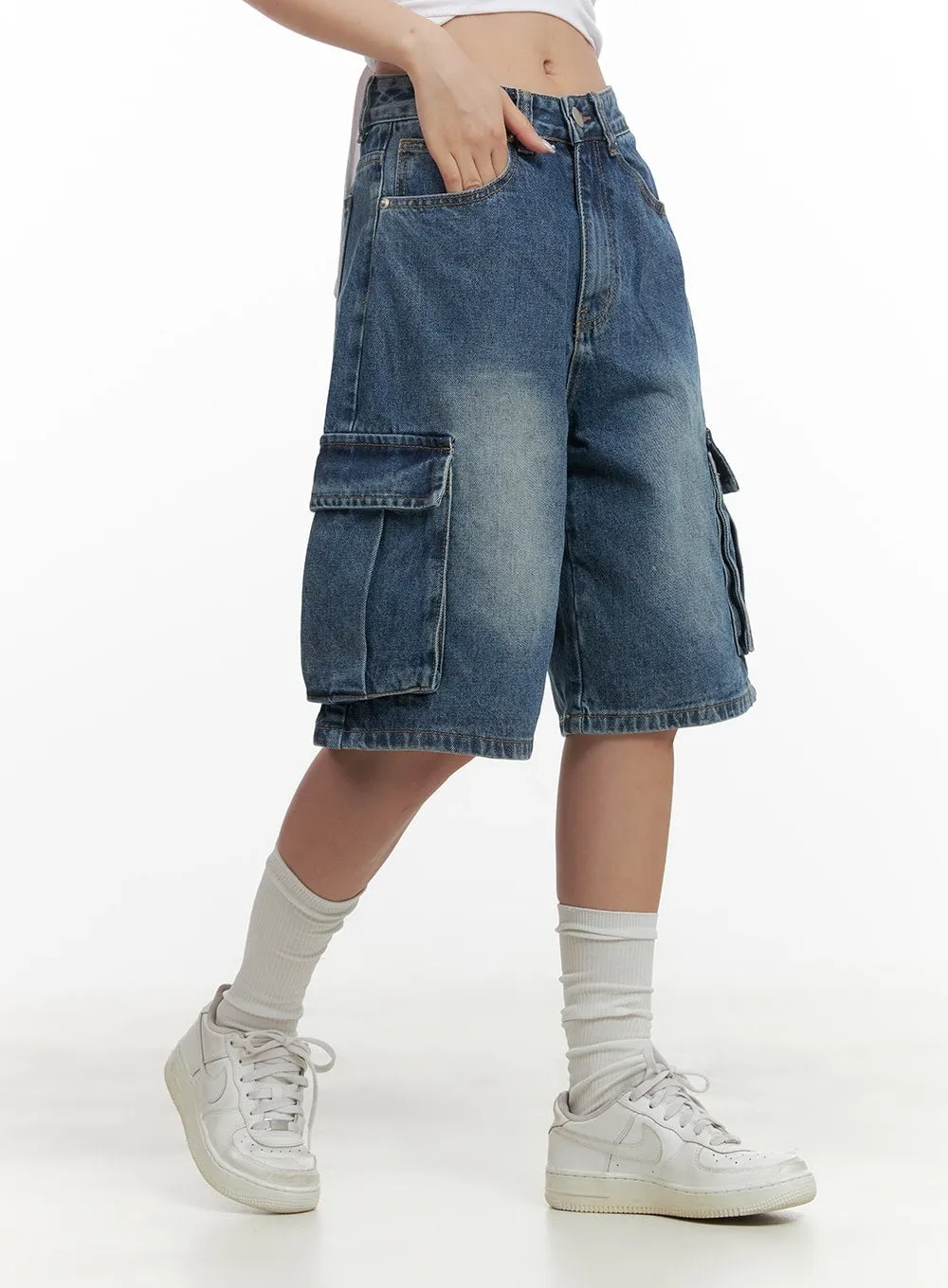 Washed Denim Cargo Jorts CY420