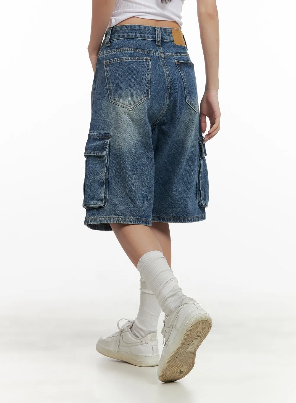 Washed Denim Cargo Jorts CY420