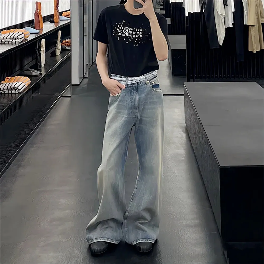 Wiaofellas  -  Hip Hop New Branch Pattern Washed Jeans Unisex Straight Baggy Y2K Denim Trousers Vintage Blue Loose Casual Cargo Pants Oversized