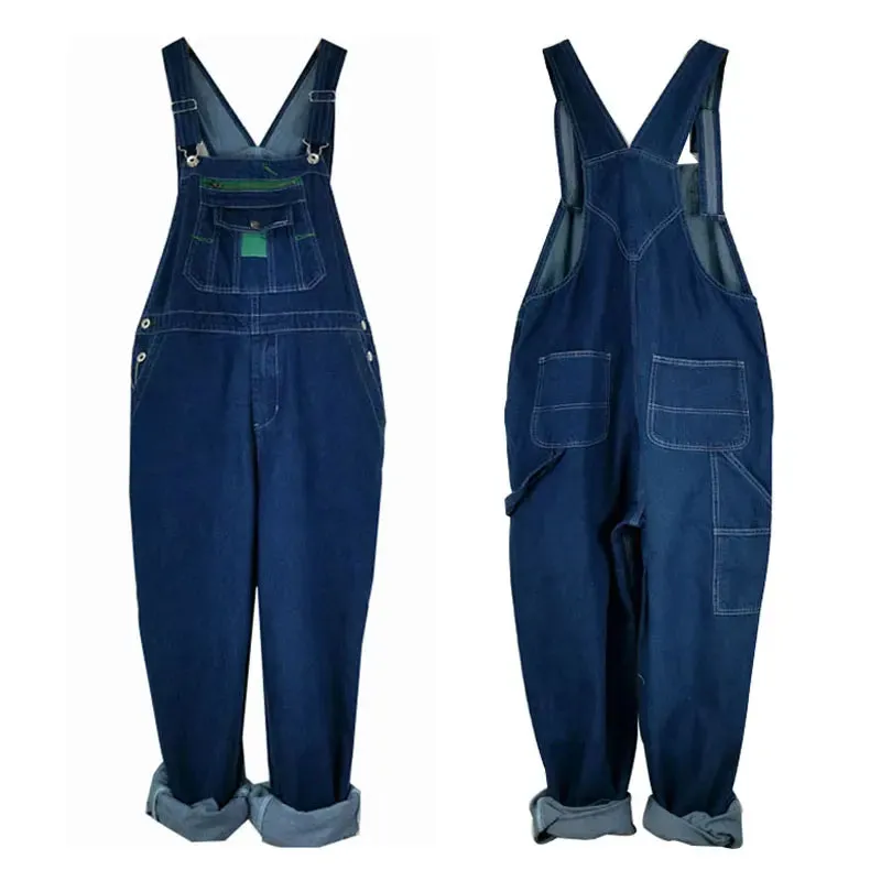 Wiaofellas  -  Men Overalls Bib Jeans Oversized Huge Loose Straight Denim Jumpsuits Wide Leg Cargo Pants Hip Hop Blue Trousers Large Size 28-50