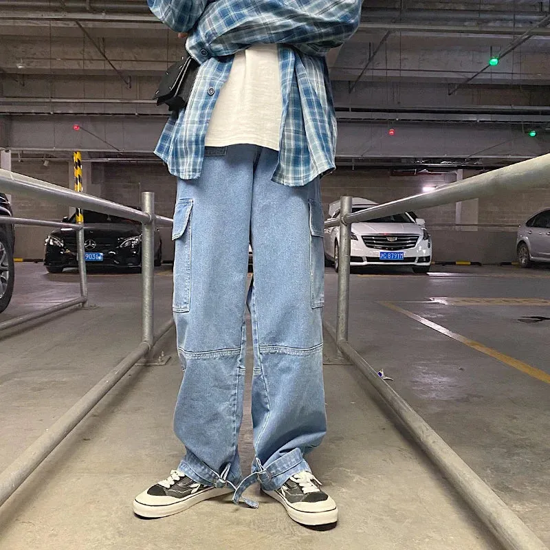 Wiaofellas  -  Men Wide Leg Jeans Mens Spring cargo pants Hip Hop Streetwear New Loose Straight Baggy Denim Pants Male work jeans