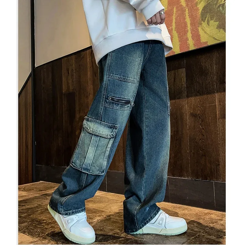 Wiaofellas New Streetwear Patchwork  Jeans Cargo Pants Loose Plus Size Wide Leg Pants Harajuku Casual Denim Pants Men Clothing Y2K