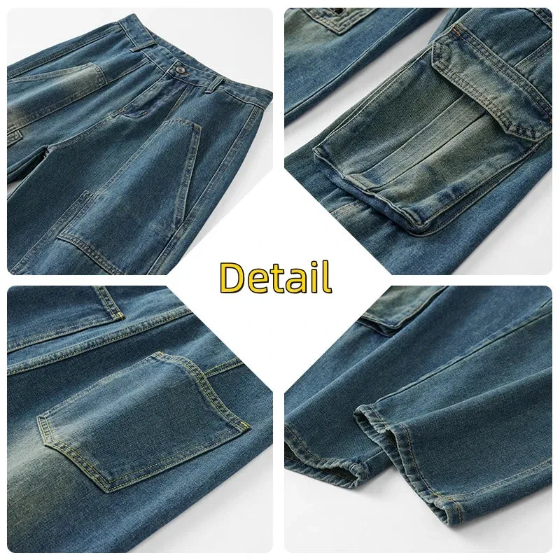 Wiaofellas New Streetwear Patchwork  Jeans Cargo Pants Loose Plus Size Wide Leg Pants Harajuku Casual Denim Pants Men Clothing Y2K