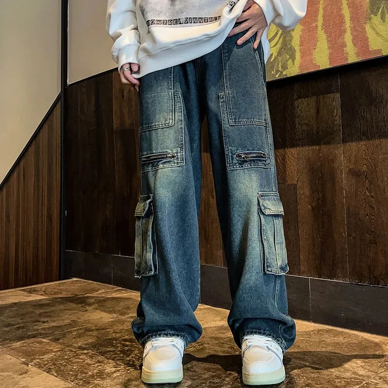 Wiaofellas New Streetwear Patchwork  Jeans Cargo Pants Loose Plus Size Wide Leg Pants Harajuku Casual Denim Pants Men Clothing Y2K