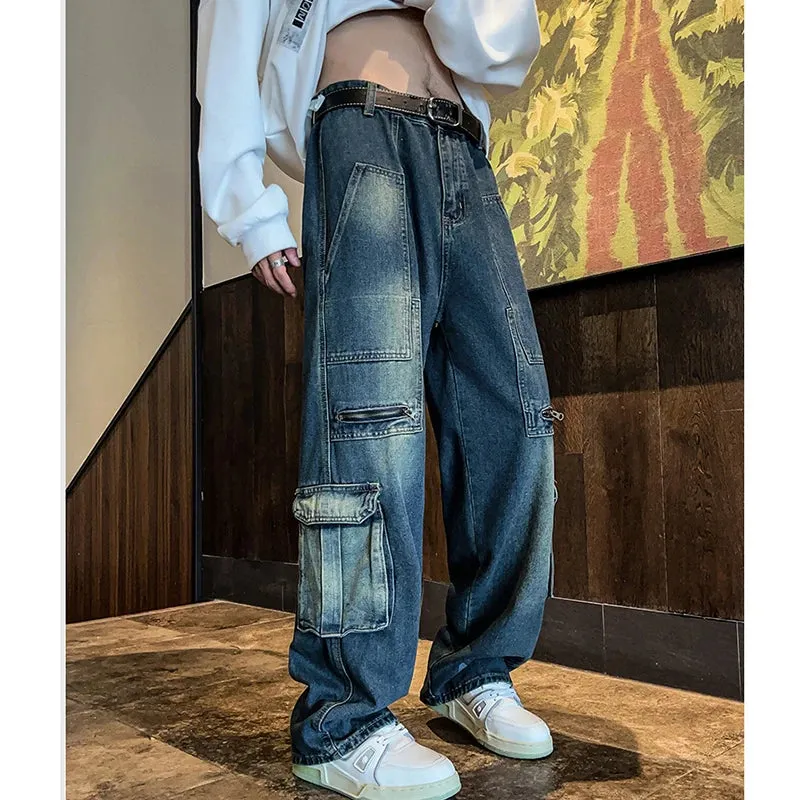 Wiaofellas New Streetwear Patchwork  Jeans Cargo Pants Loose Plus Size Wide Leg Pants Harajuku Casual Denim Pants Men Clothing Y2K