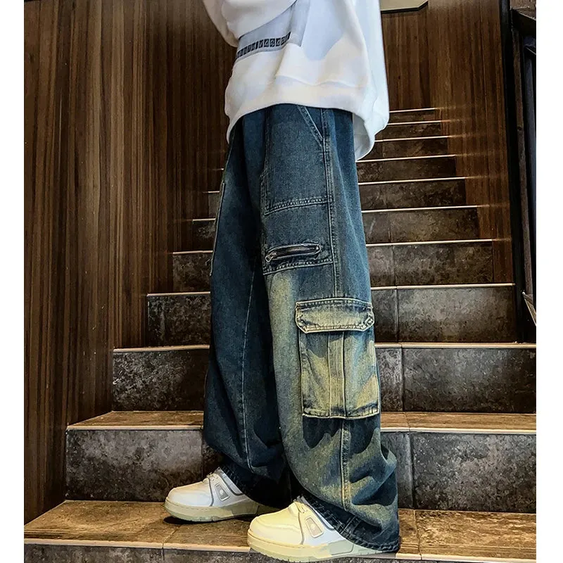 Wiaofellas New Streetwear Patchwork  Jeans Cargo Pants Loose Plus Size Wide Leg Pants Harajuku Casual Denim Pants Men Clothing Y2K