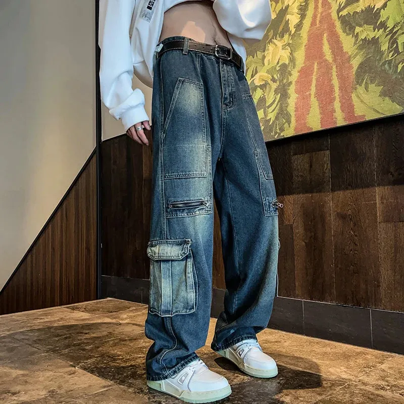 Wiaofellas New Streetwear Patchwork  Jeans Cargo Pants Loose Plus Size Wide Leg Pants Harajuku Casual Denim Pants Men Clothing Y2K