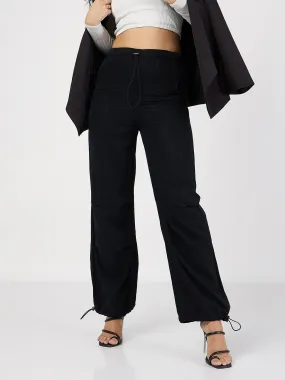 Women Black Denim Baggy Fit Cargo Pants