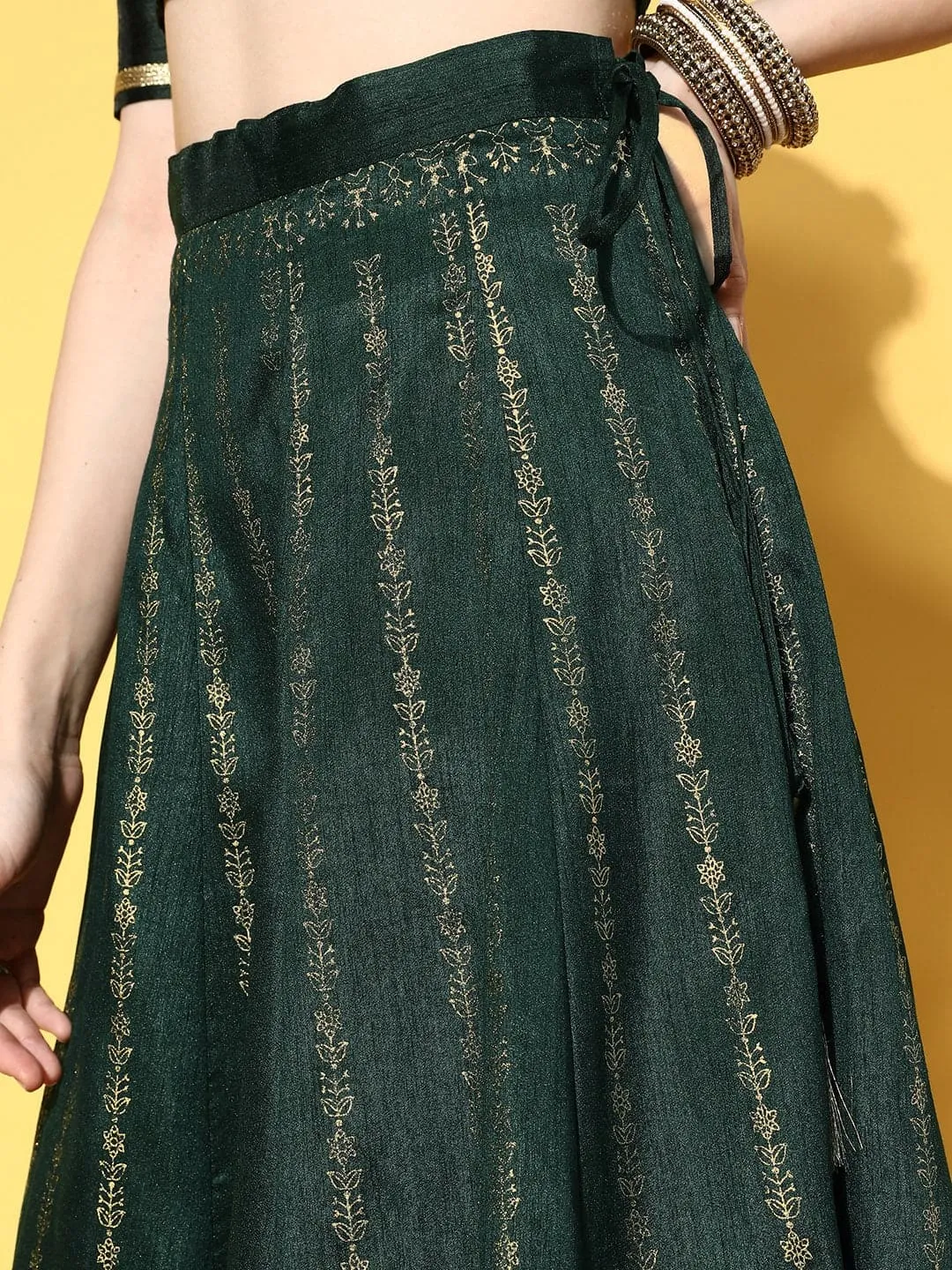 Women Emerald Green Foil Print Anarkali Skirt