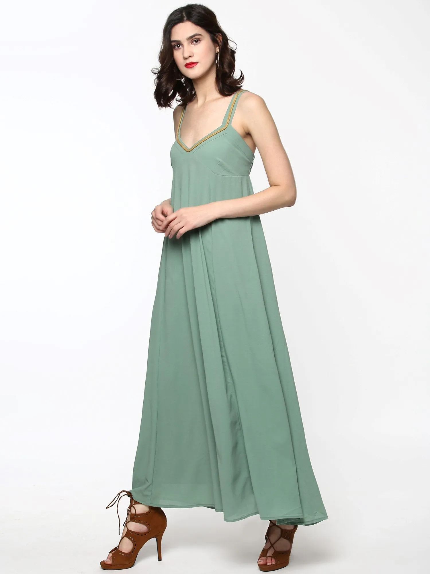 Women Green Shoulder Strap Maxi