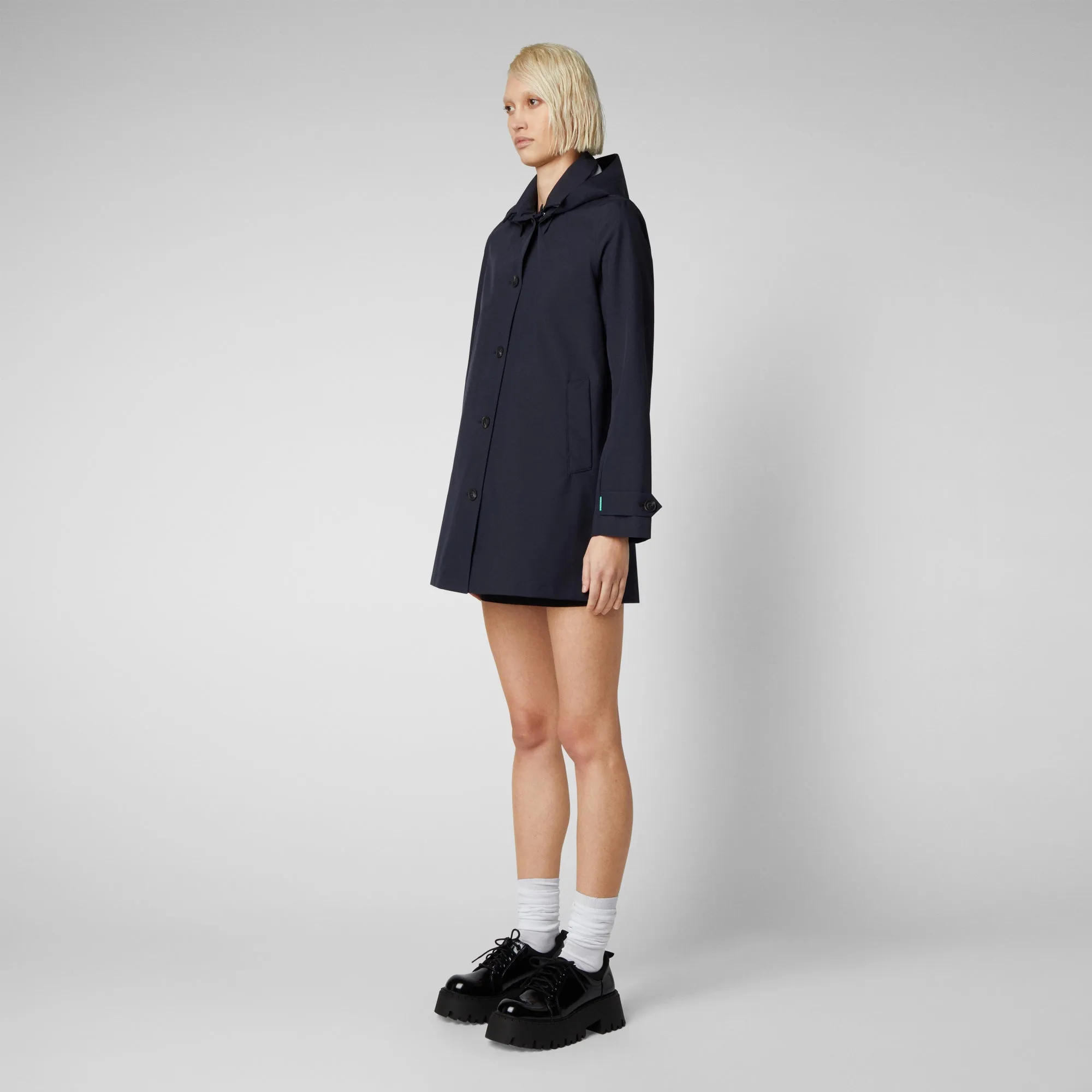 Women's April Hooded Raincoat in Blue Black