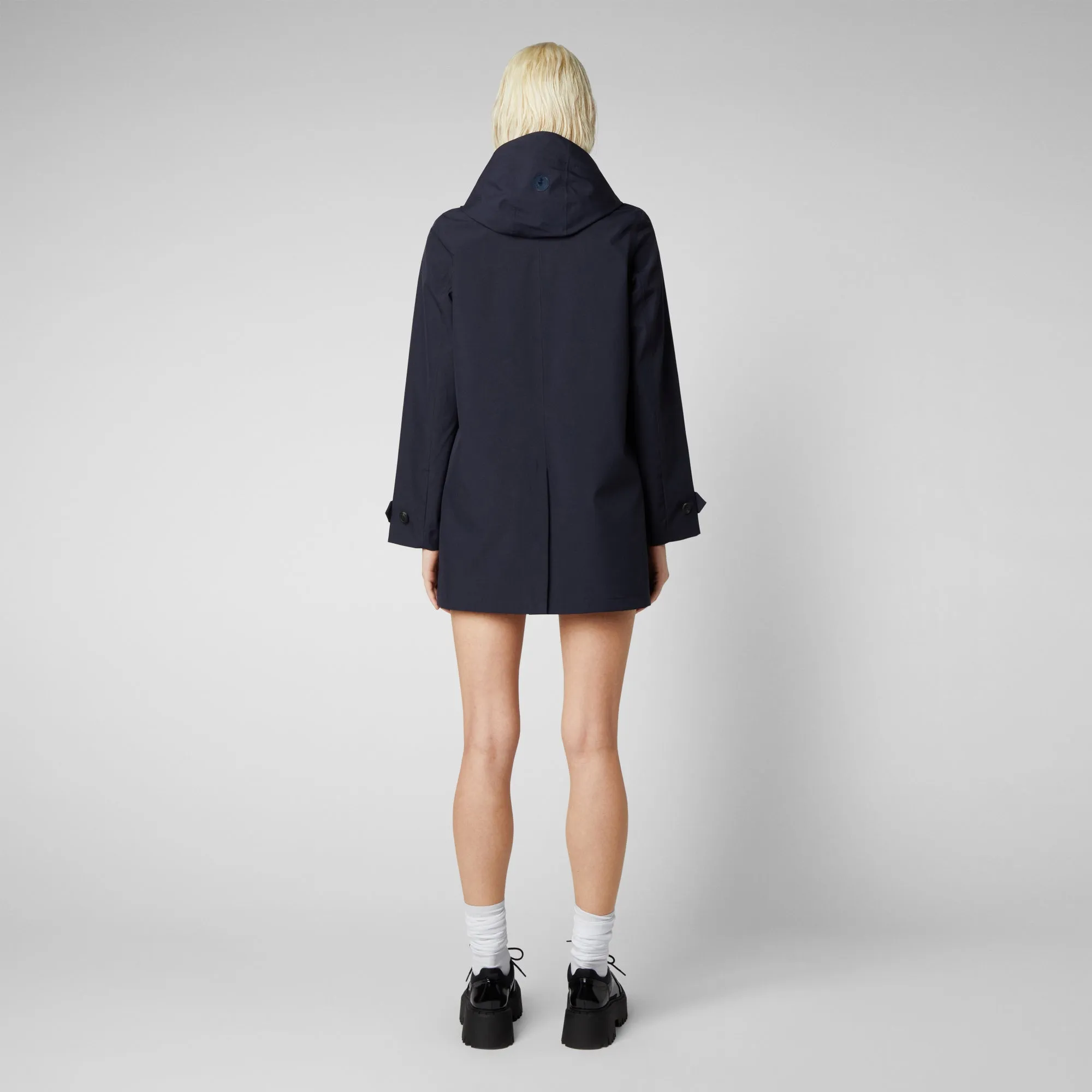 Women's April Hooded Raincoat in Blue Black