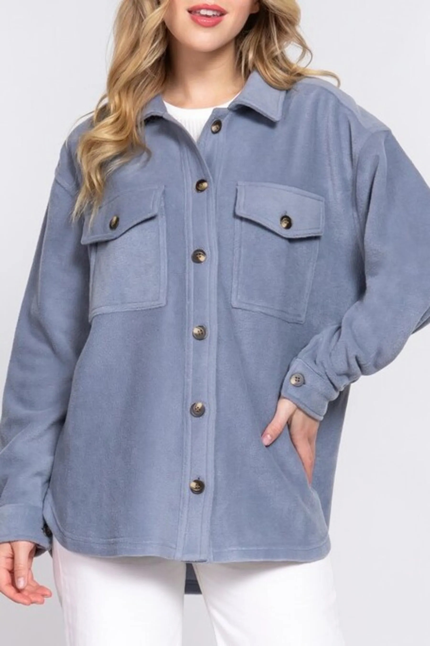 Women's Casual Long Sleeve Button Down Fleece Jacket