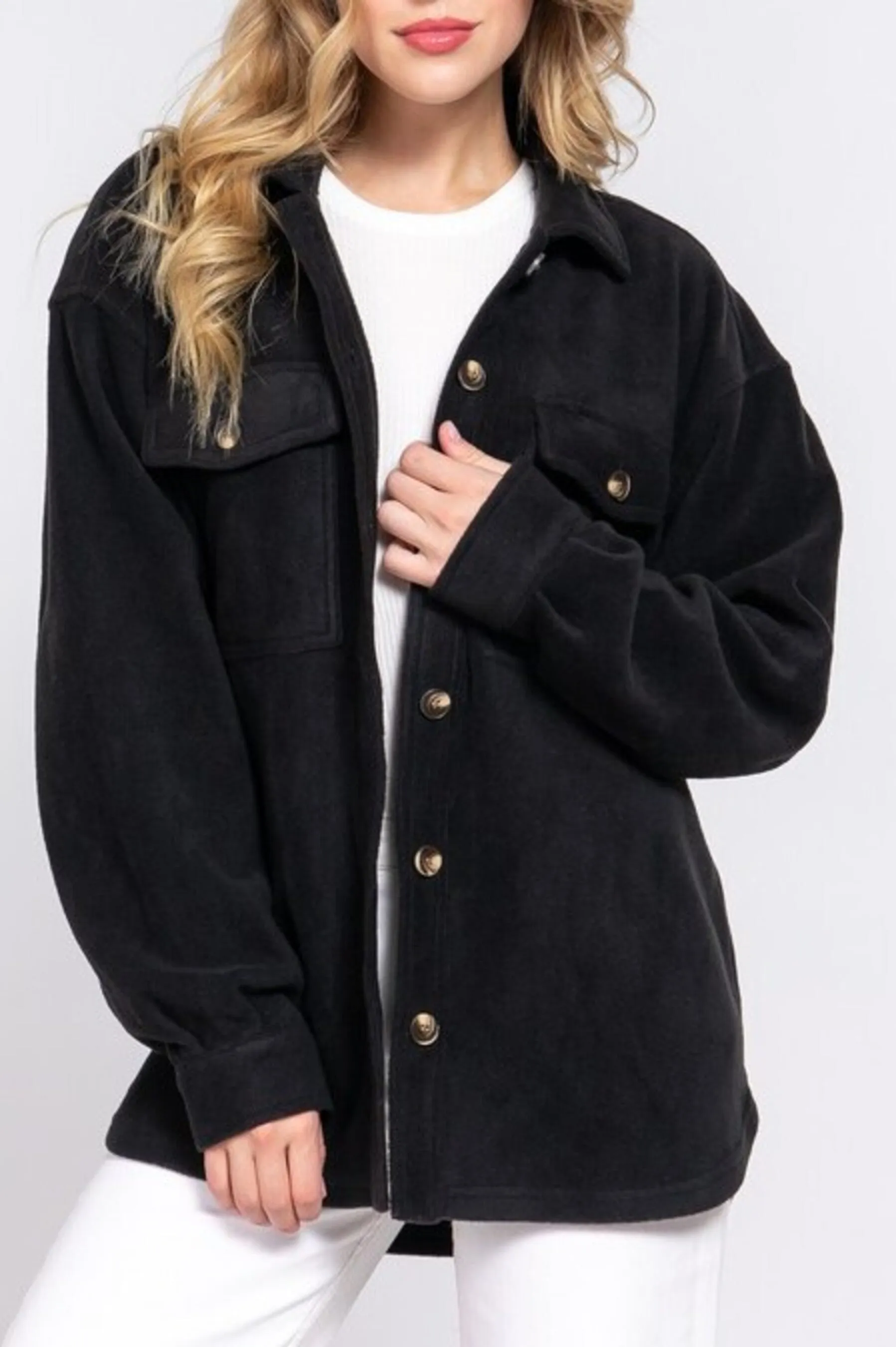 Women's Casual Long Sleeve Button Down Fleece Jacket