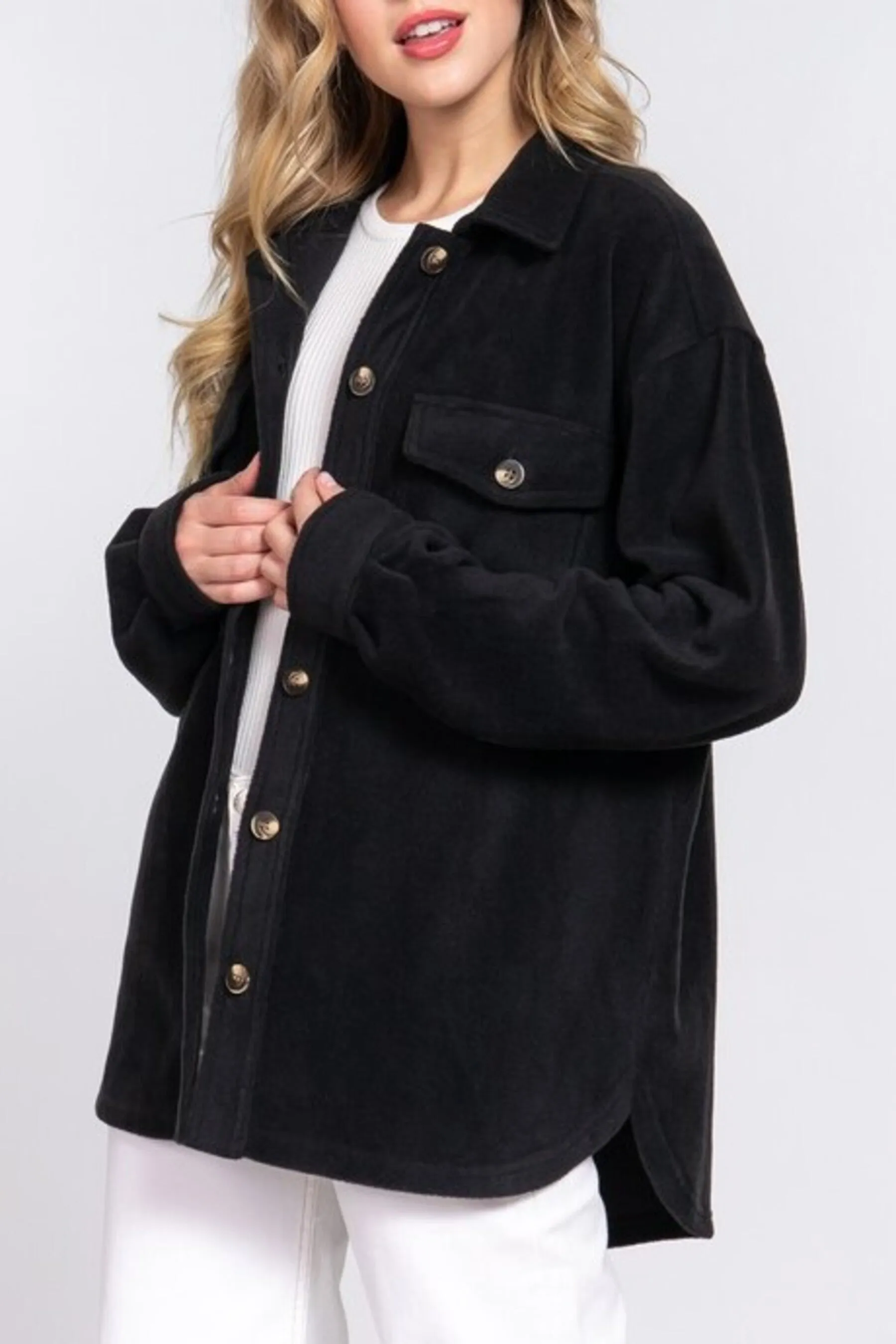 Women's Casual Long Sleeve Button Down Fleece Jacket