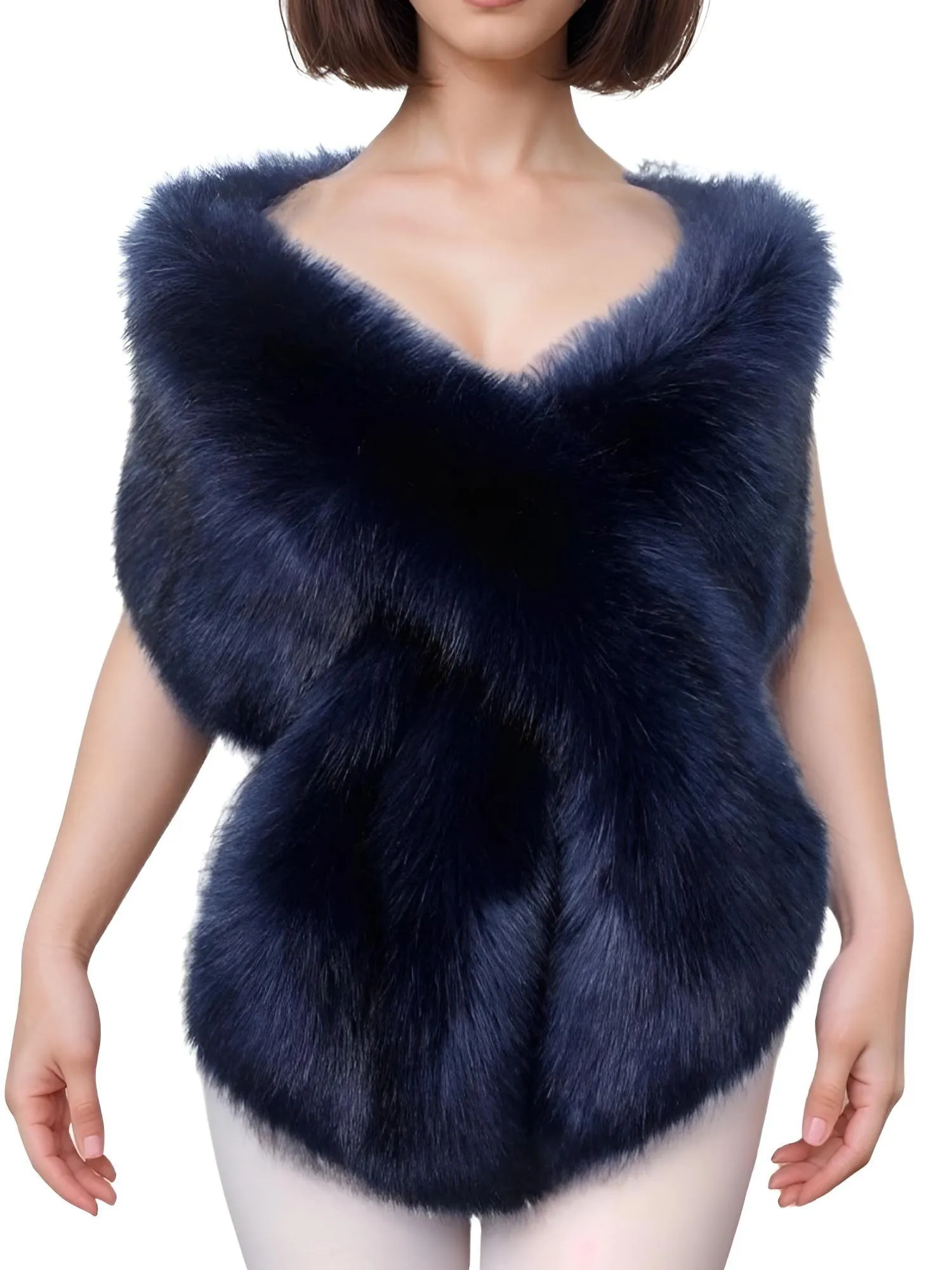 Women's Faux Fur Shawl Long Scarf Neck Warmer Women Furry Shawl Wedding Bridal Jacket Formal Evening Party Shrug Accessories