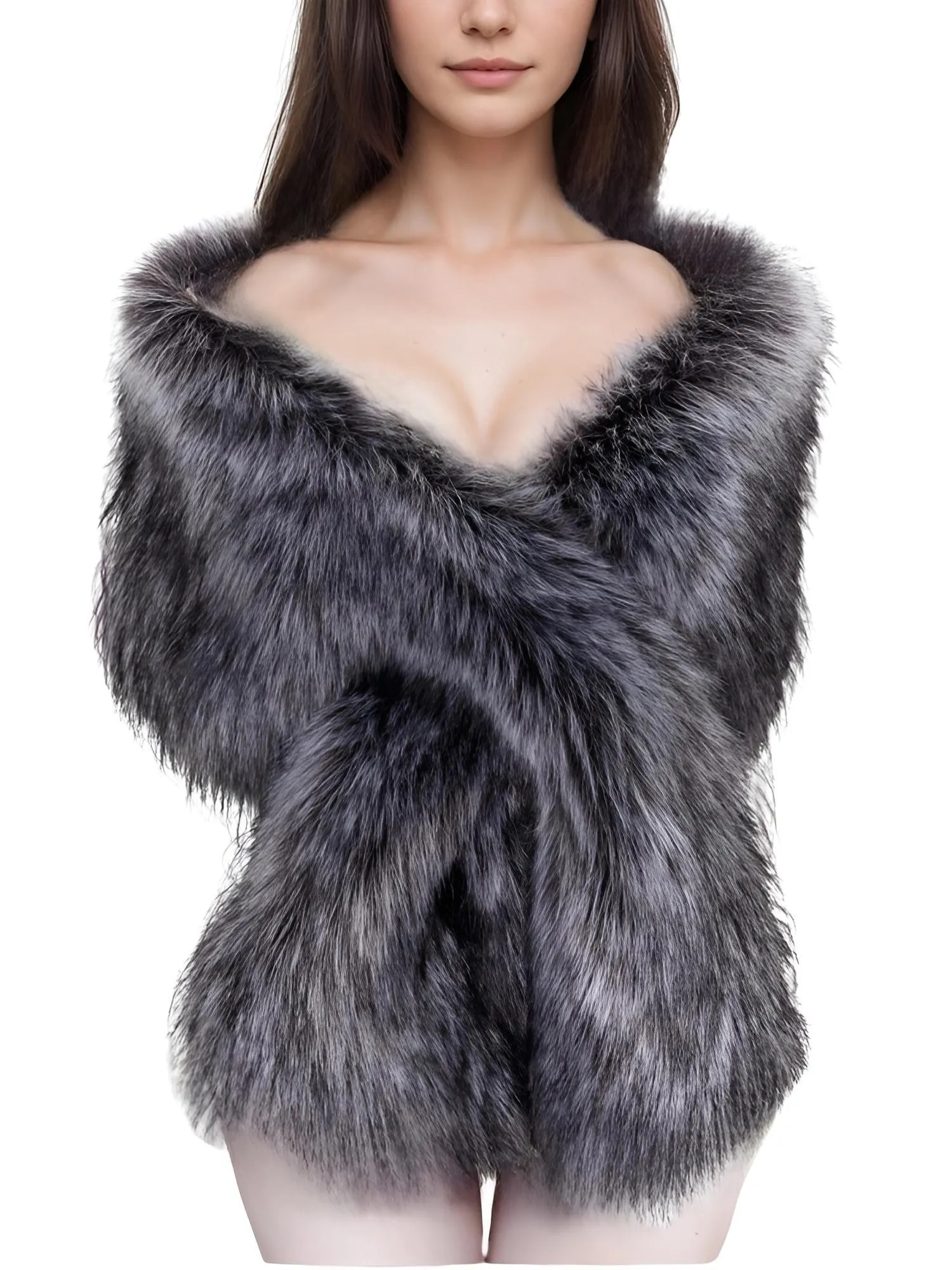 Women's Faux Fur Shawl Long Scarf Neck Warmer Women Furry Shawl Wedding Bridal Jacket Formal Evening Party Shrug Accessories