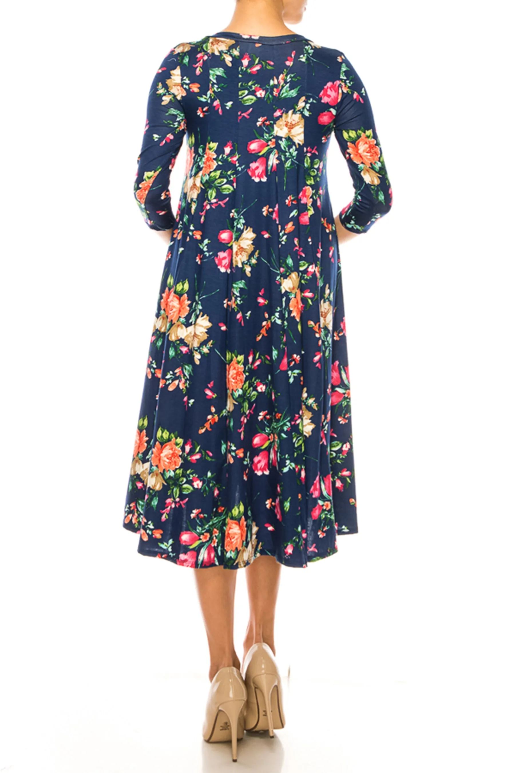 Women's Floral Essence Paneled A-Line Midi Dress