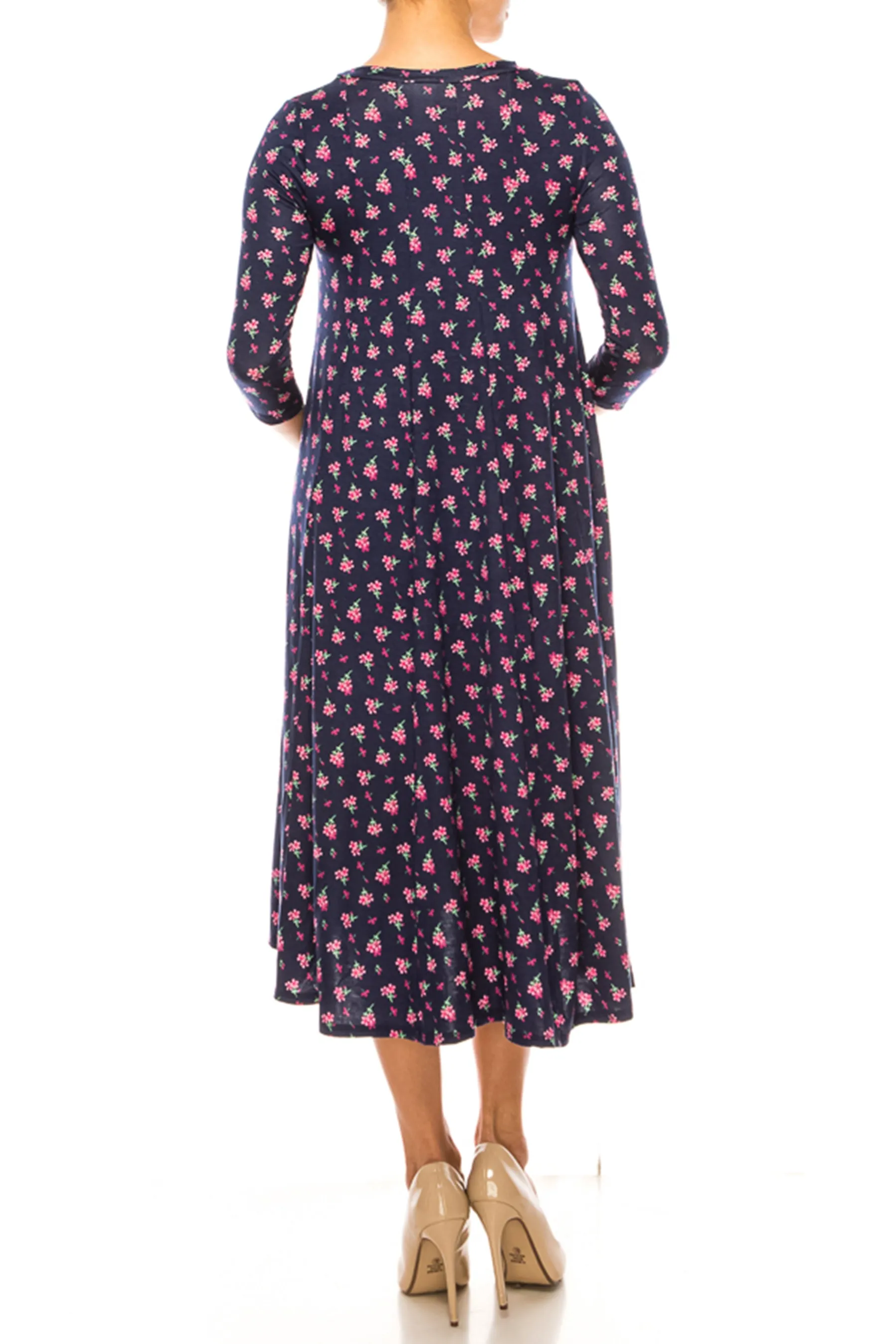 Women's Floral Essence Paneled A-Line Midi Dress