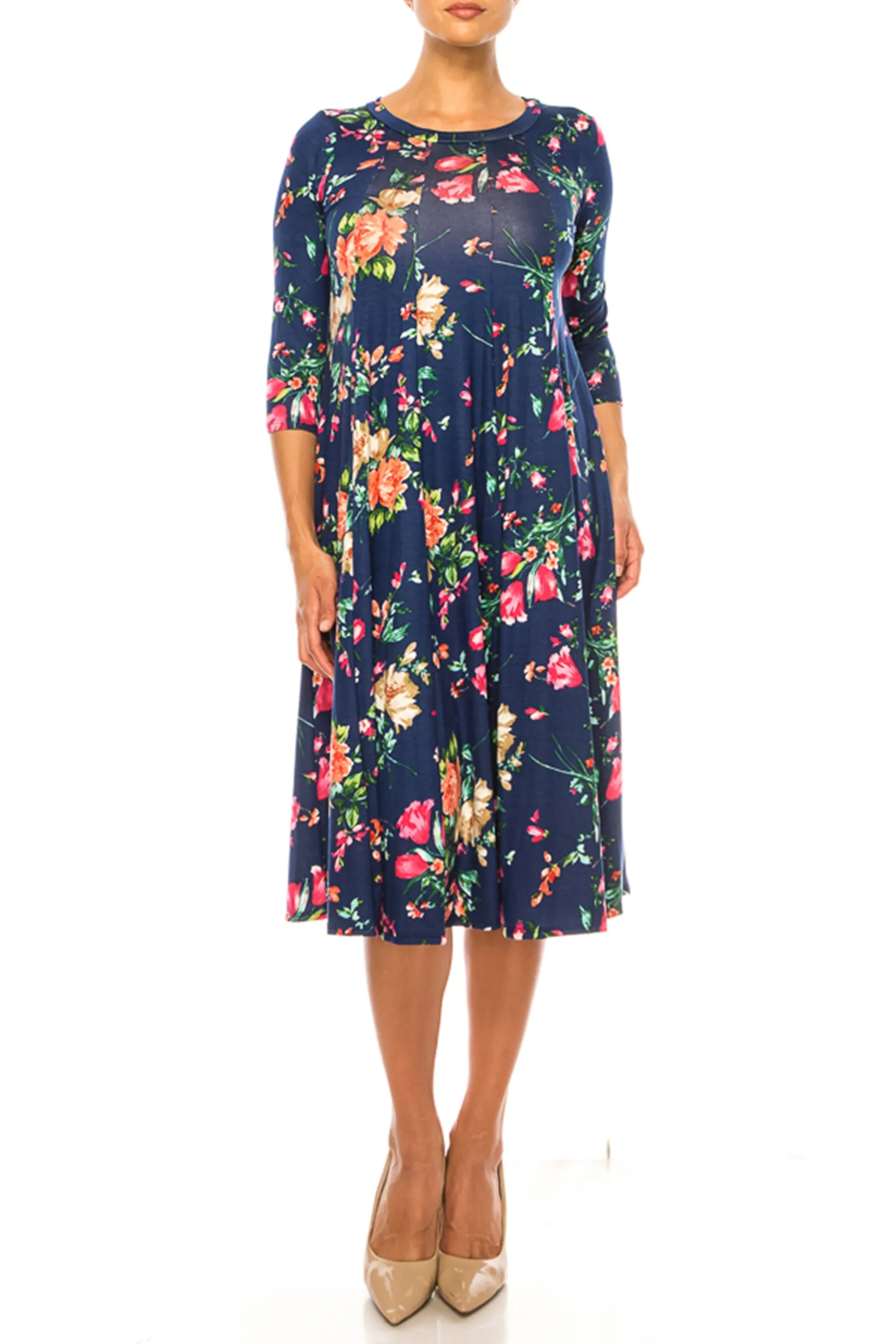 Women's Floral Essence Paneled A-Line Midi Dress