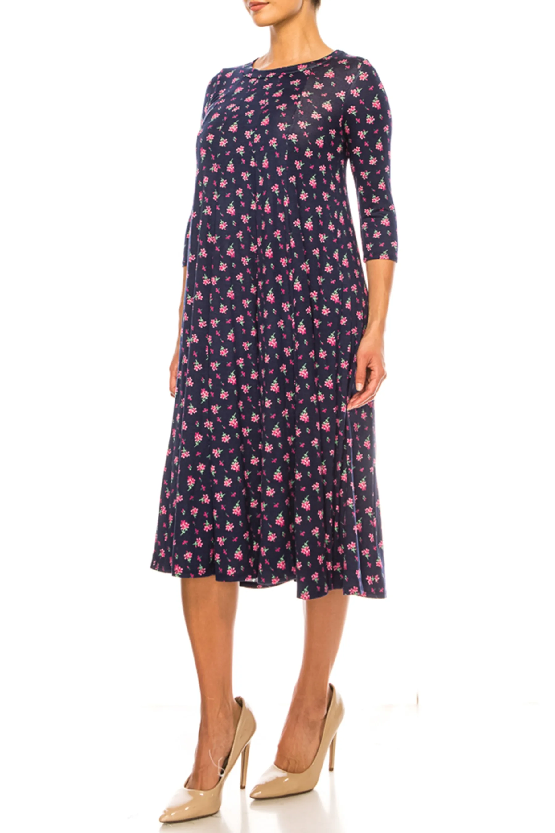 Women's Floral Essence Paneled A-Line Midi Dress