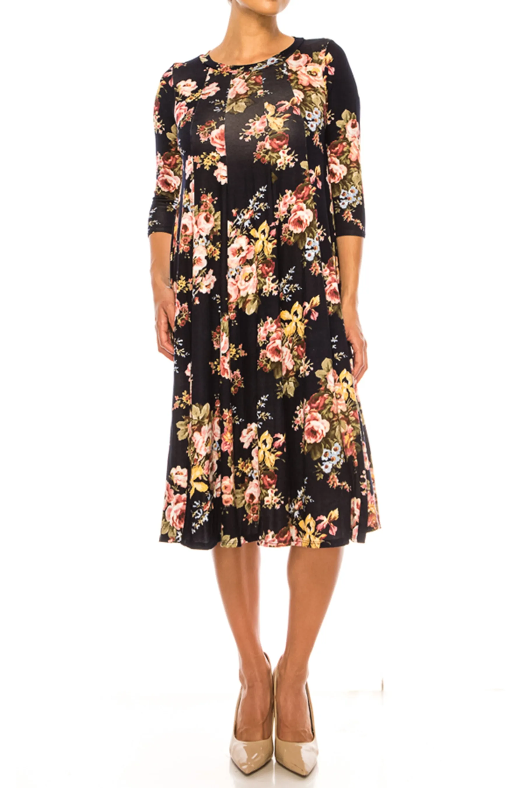 Women's Floral Essence Paneled A-Line Midi Dress