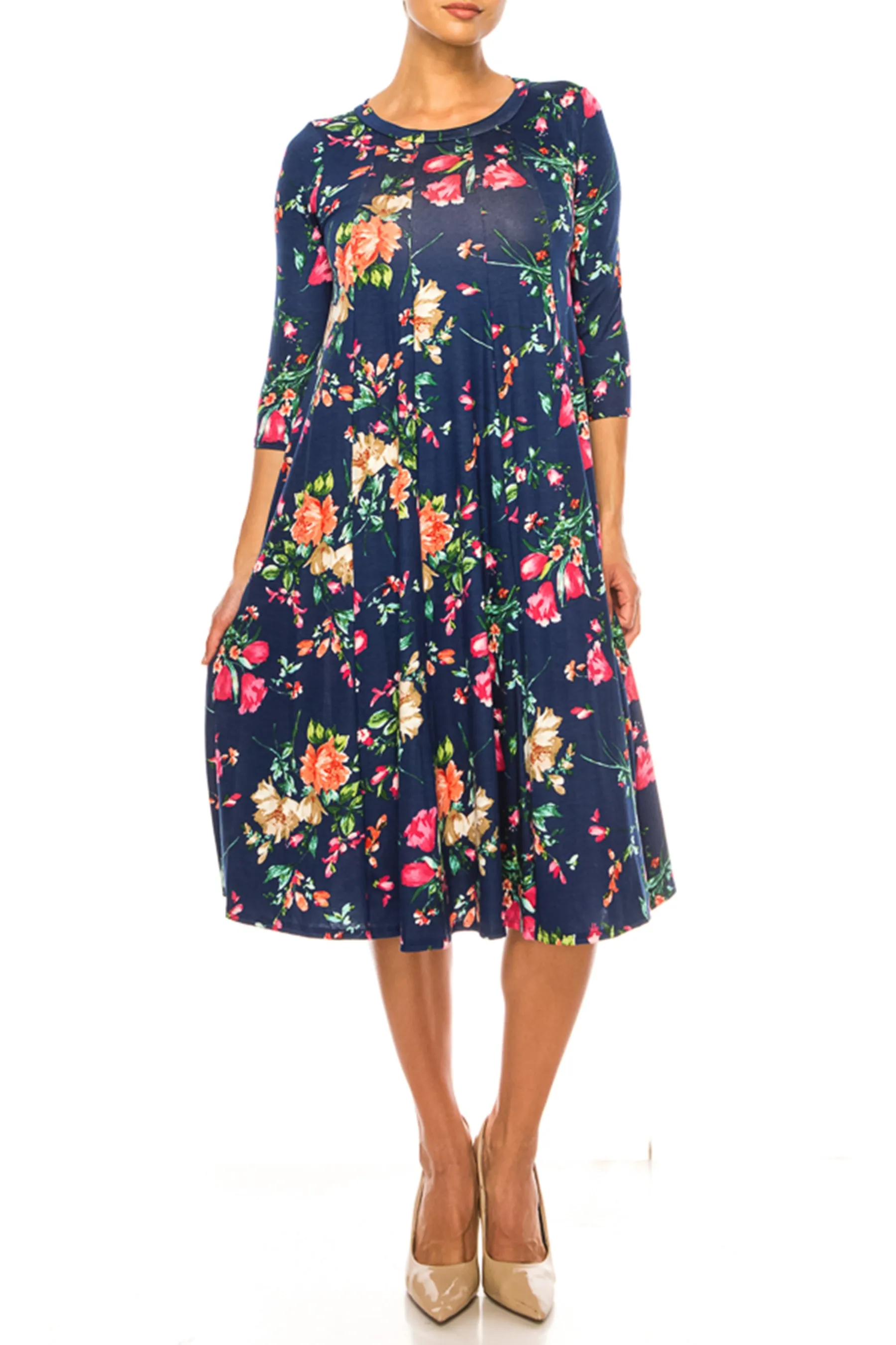 Women's Floral Essence Paneled A-Line Midi Dress