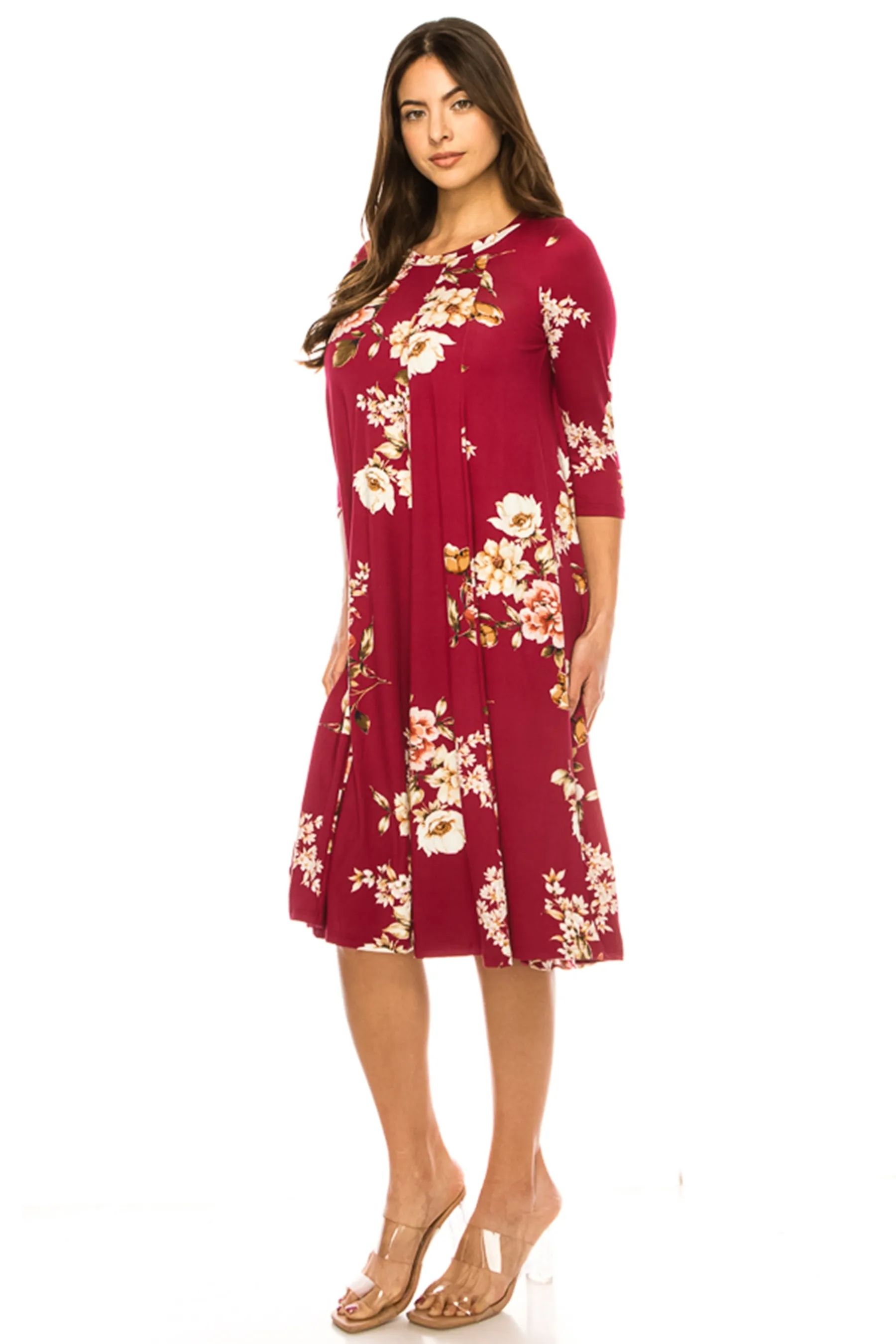 Women's Floral Essence Paneled A-Line Midi Dress