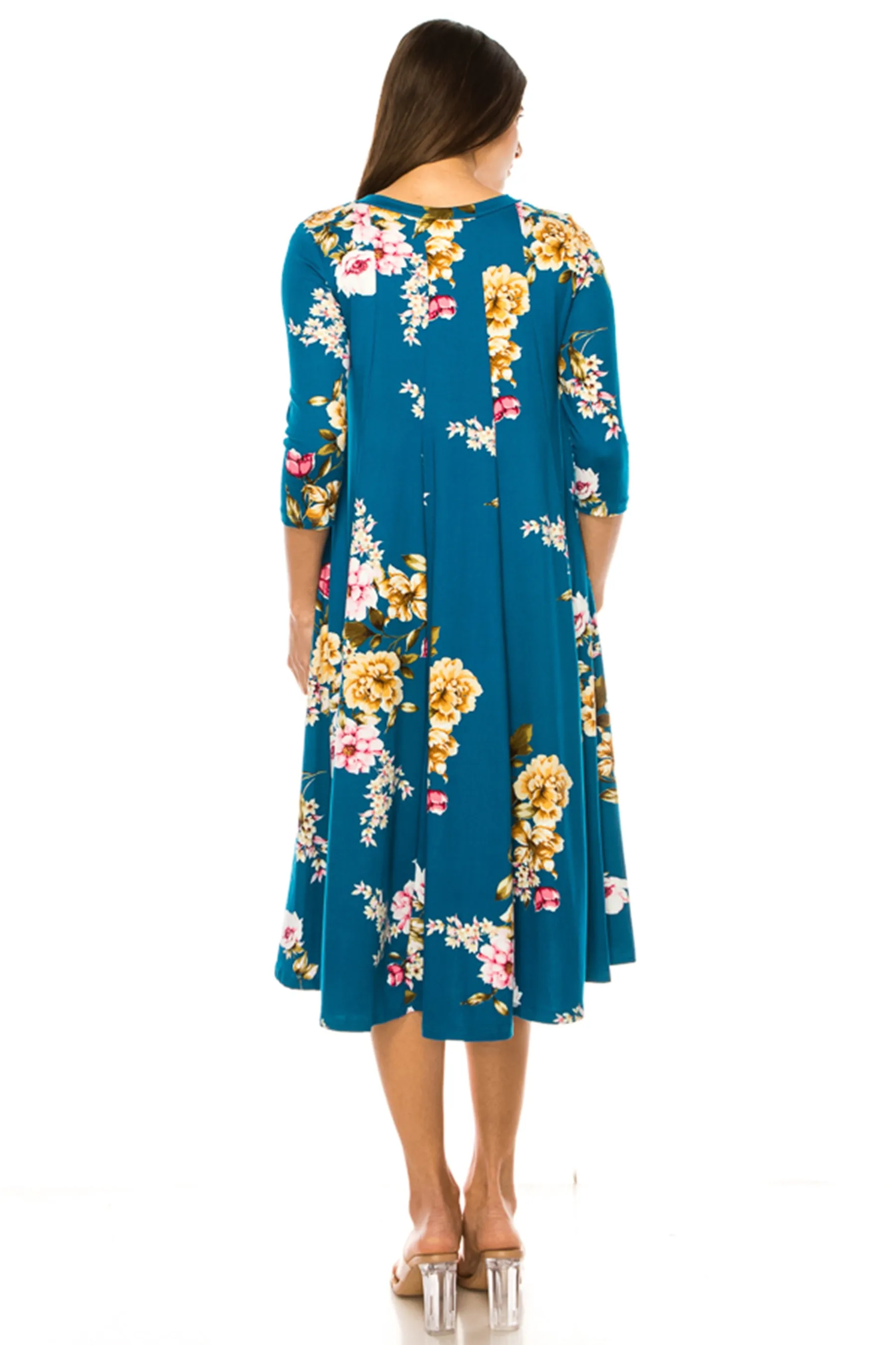 Women's Floral Essence Paneled A-Line Midi Dress